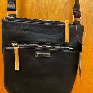 Tahari Black Leather Bag with Silver Zipper